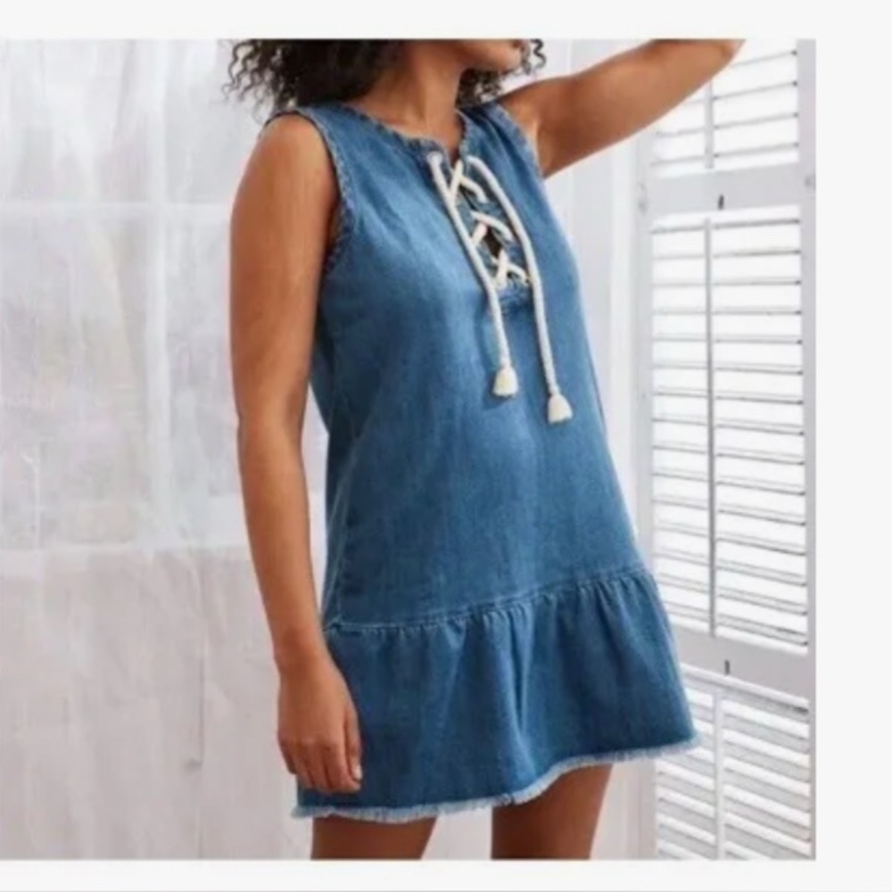 Aerie Sm Drop Waist Denim Dress w/ Rope Deteil